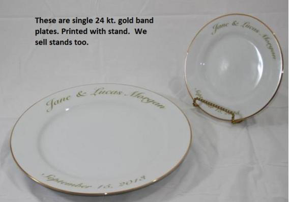 custom printed gold rimmed plates with stand