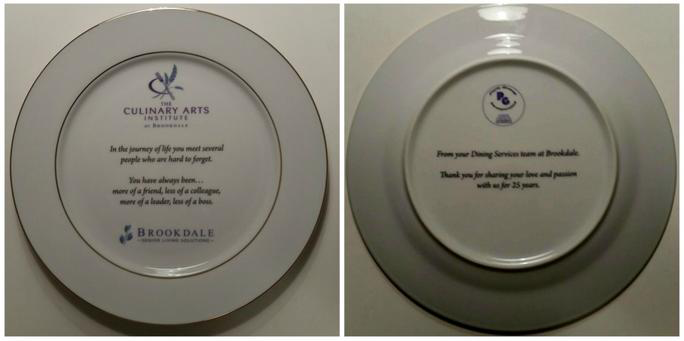 Front and back of custom printed gold trimmed plate