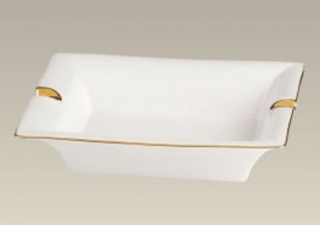 gold rimmed blank white ashtray