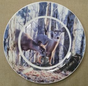 Custom dinner plate of deer in the woods