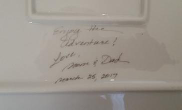 personalized handwriting on bottom of square plate