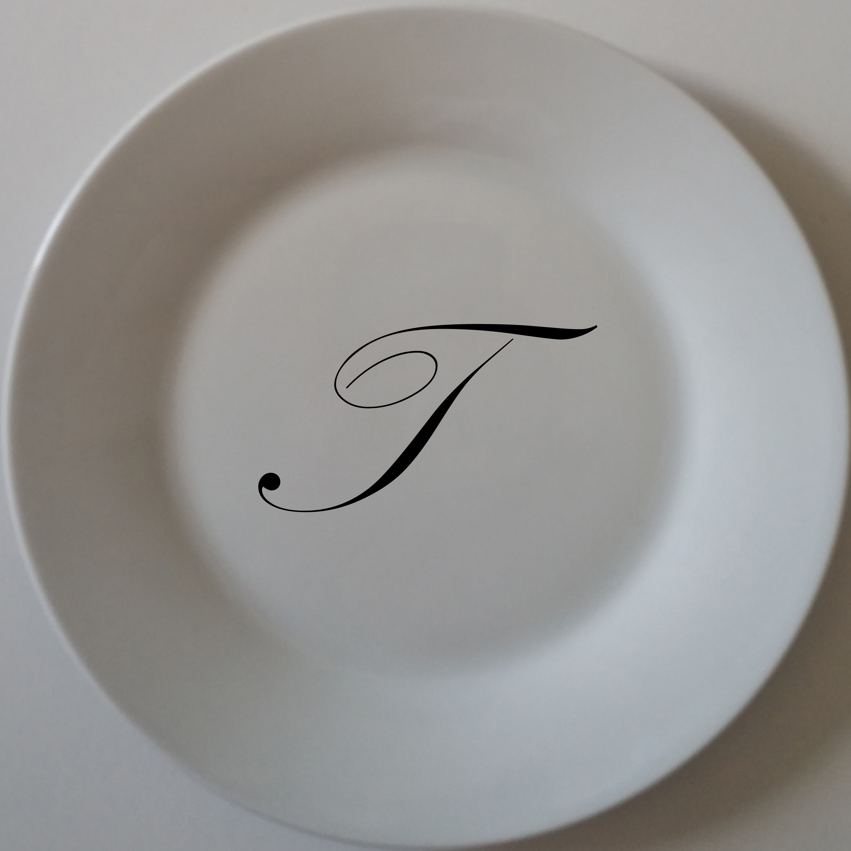 custom printed monogram on standard porcelain dinner plate