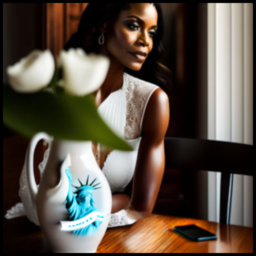 Lady with her beautiful printed vase like a pitcher with flowers