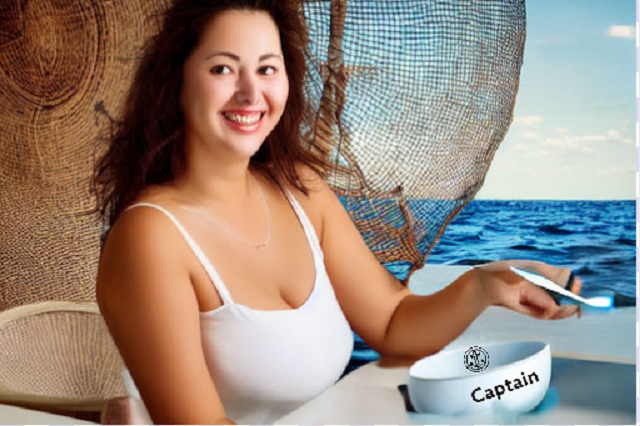 lady with printed bowl on ship and spoon in hand