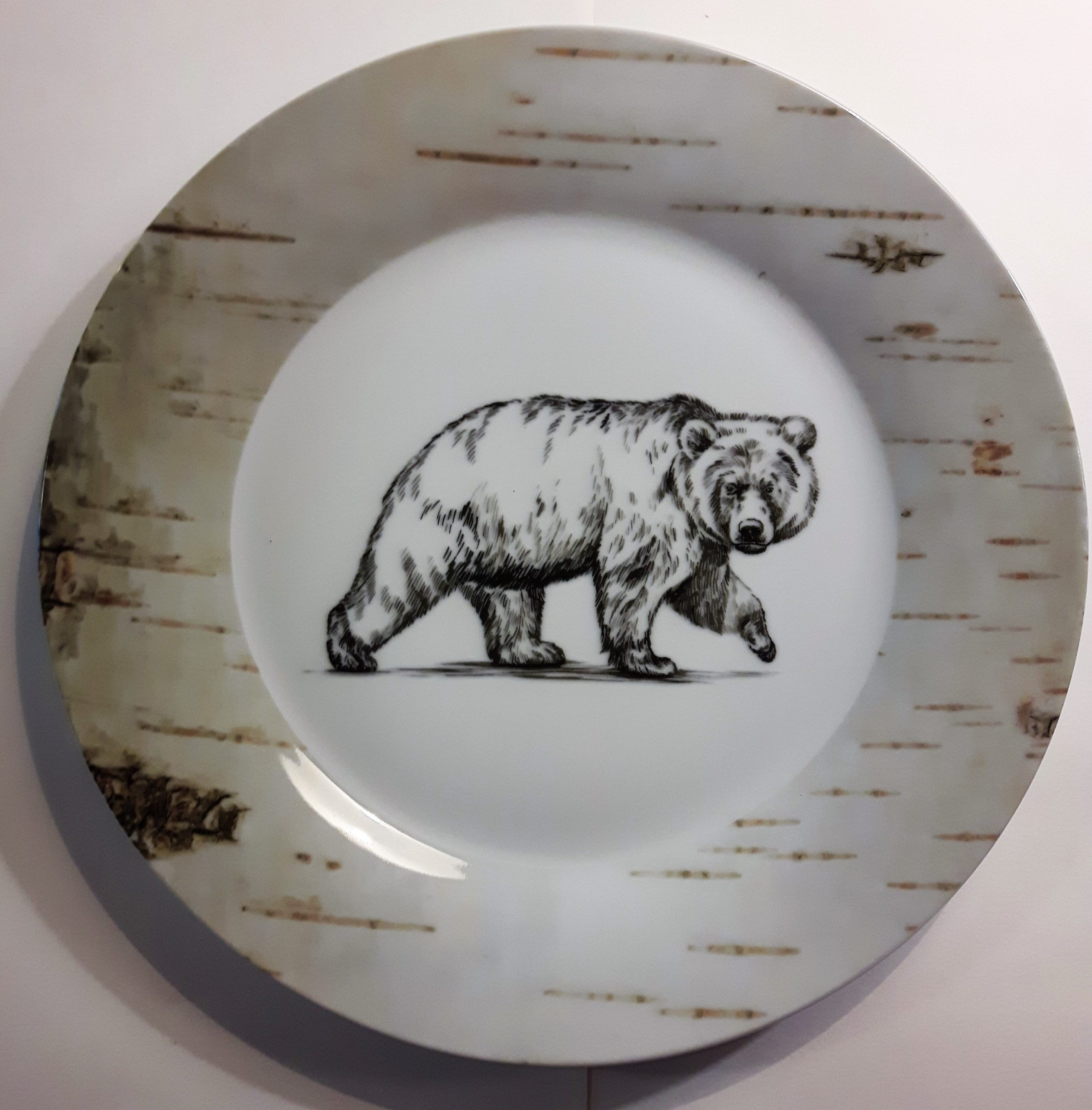 Animal Pictures Printed On Plates. Bear Photo Printed On Round Porcelain Dinner Plates and Salad Plates