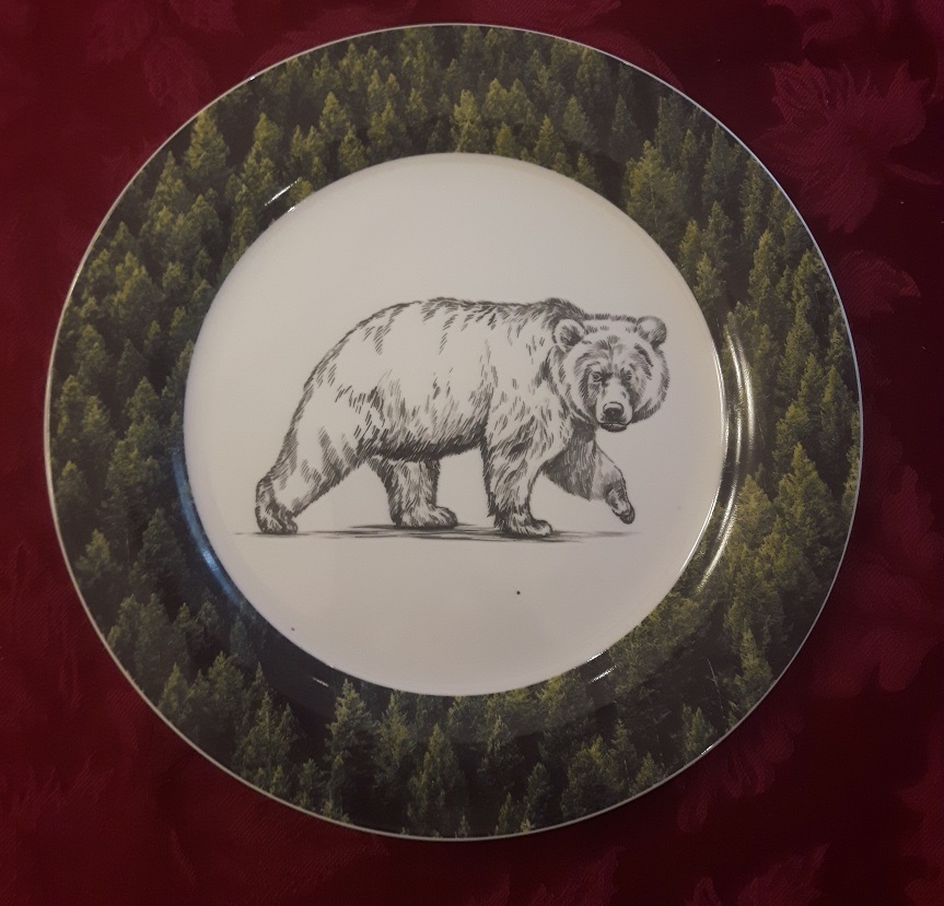 Animal Pictures Printed On Plates. Bear Photo Printed On Porcelain Dinner Plates and Salad Plates