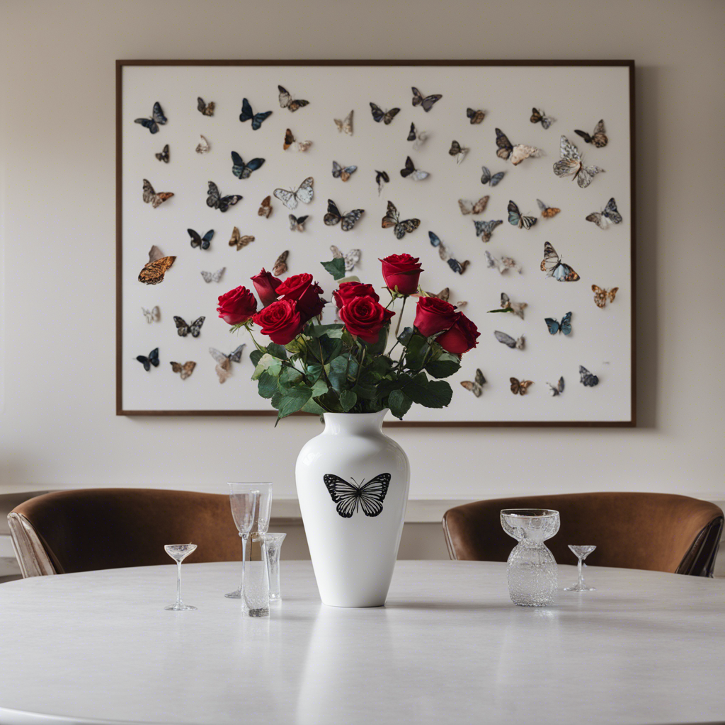 Custom Printed White Porcelain Bavarian Vase With A Butterfly Artwork Theme