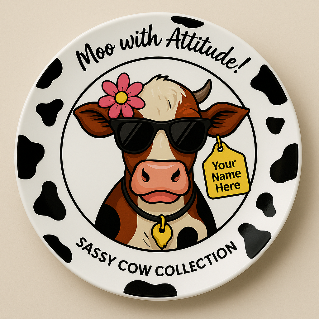 Cow Print Dinnerware Set Sassy Collection Tag on right ear Cow Print Dinnerware Set Sassy Collection Tag on right ear