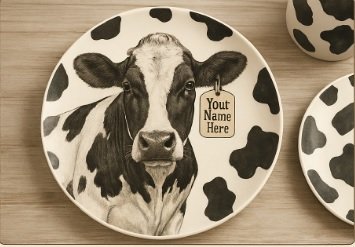 cow-print-dinnerware-personalized-plate cow-print-dinnerware-personalized-plate