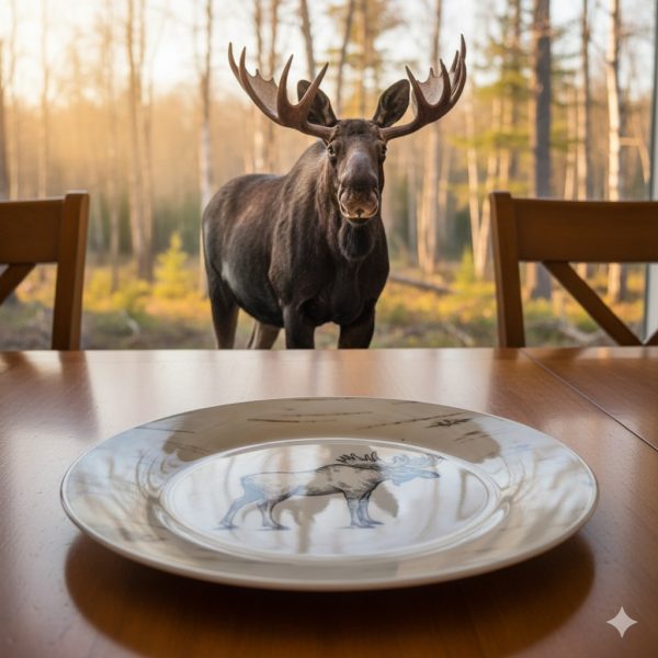Our Food Safe Wildlife Prints Moose Plate Pose