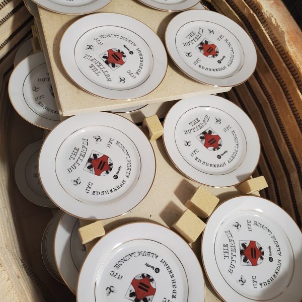 custom porcelain plates with Ed Sheeran design firing inside production kiln